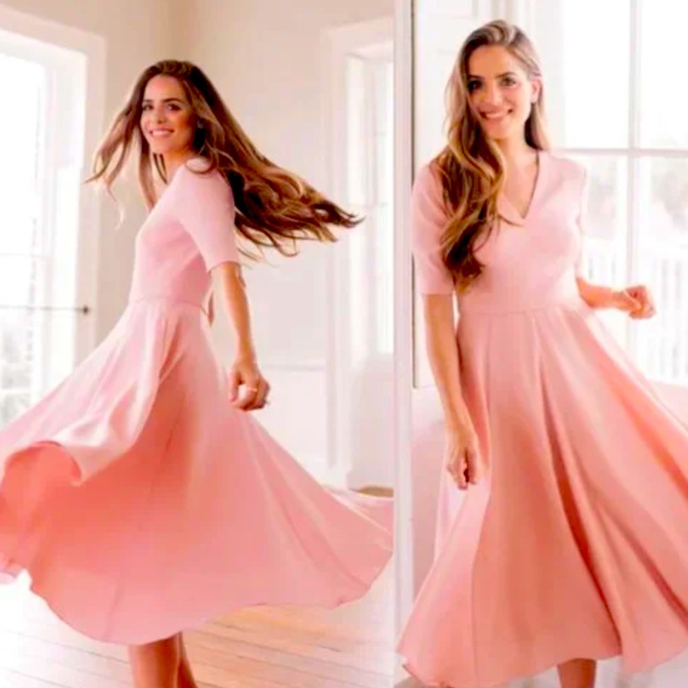 GAL MEETS GLAM Edith City Crepe Fit & Flare Midi Dress In Uptown Pink Size 12